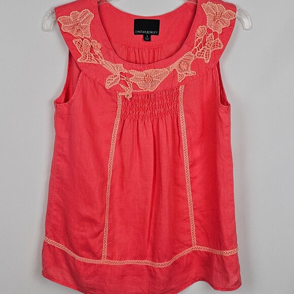 Boho Prairie Cottage Cabin Summer Babydoll Bright Red/Pink Sheer Tank Blouse S - Picture 1 of 14